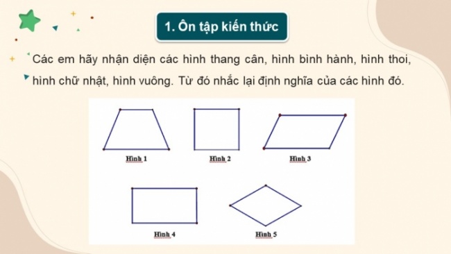 Soạn giáo án điện tử Toán 8 CTST HĐ thực hành trải nghiệm - Hoạt động 2: Làm tranh treo tường minh họa các loại hình tứ giác đặc biệt