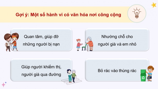 Soạn giáo án điện tử HĐTN 4 cánh diều Tuần 13: Ứng xử văn hoá nơi công cộng - Hoạt động 1, 2