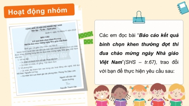 Soạn giáo án điện tử tiếng việt 4 CTST CĐ 2 Bài 7 Viết: Viết báo cáo thảo luận nhóm