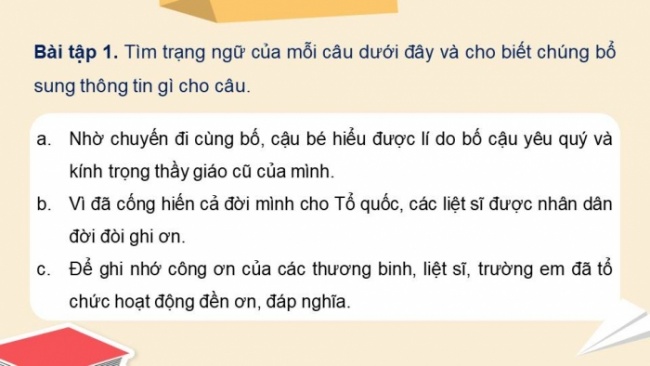 Soạn giáo án điện tử tiếng việt 4 KNTT Bài 15 Luyện từ và câu: Trạng ngữ chỉ nguyên nhân, mục đích