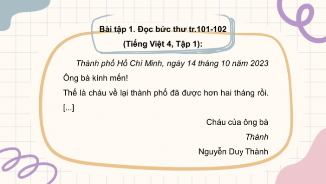 Soạn giáo án điện tử tiếng việt 4 CTST CĐ 3 Bài 6 Viết: Bài văn viết thư