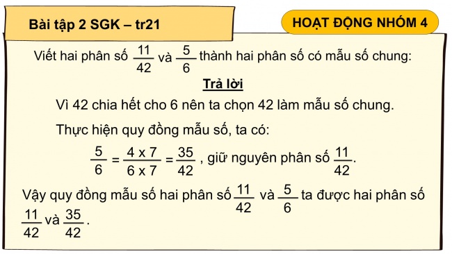 Soạn giáo án điện tử toán 4 cánh diều Bài 60: Quy đồng mẫu số các phân số