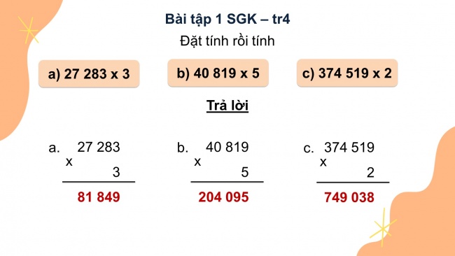 Soạn giáo án điện tử toán 4 KNTT Bài 38: Nhân với số có một chữ số