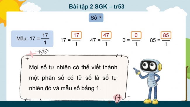 Soạn giáo án điện tử toán 4 KNTT Bài 54: Phân số và phép chia số tự nhiên