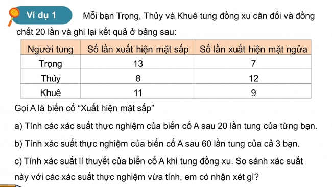 Soạn giáo án điện tử Toán 8 CTST Chương 9 Bài 2: Xác suất lí thuyết và xác suất thực nghiệm