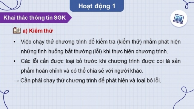 Soạn giáo án điện tử Tin học 8 KNTT Bài 15: Gỡ lỗi