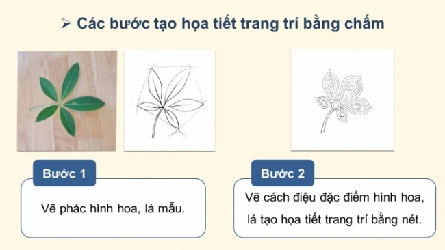 Soạn giáo án điện tử Mĩ thuật 8 CTST (bản 1) Bài 11: Tạo hoạ tiết trang trí bằng chấm màu