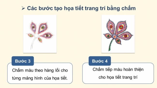 Soạn giáo án điện tử Mĩ thuật 8 CTST (bản 1) Bài 11: Tạo hoạ tiết trang trí bằng chấm màu