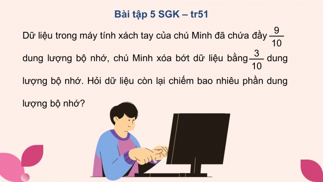 Soạn giáo án điện tử toán 4 cánh diều Bài 74: Trừ các phân số cùng mẫu số