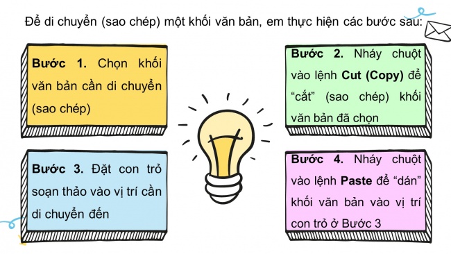 Soạn giáo án điện tử tin học 4 cánh diều Chủ đề E2 Bài 6: Các thao tác cơ bản với khối văn bản