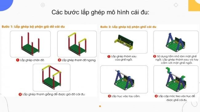 Soạn giáo án điện tử công nghệ 4 cánh diều Bài 9: Lắp ghép mô hình cái đu