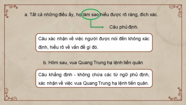 Soạn giáo án điện tử Ngữ văn 8 CD Bài 8 TH tiếng Việt: Câu khẳng định và câu phủ định