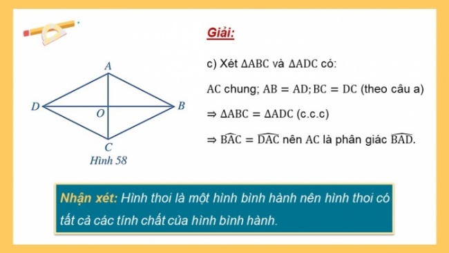 Soạn giáo án điện tử Toán 8 CD Chương 5 Bài 6: Hình thoi