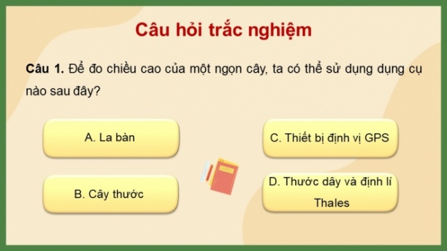 Soạn giáo án điện tử Toán 8 KNTT Hoạt động thực hành trải nghiệm 2: Ứng dụng định lí Thalès, định lí Pythagore và tam giác đồng dạng để đo chiều cao, khoảng cách