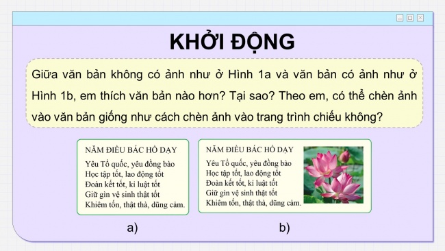 Soạn giáo án điện tử tin học 4 cánh diều Chủ đề E2 Bài 4: Chèn ảnh vào văn bản