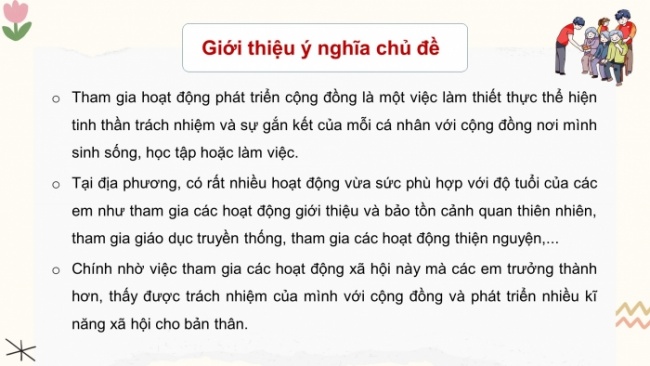 Soạn giáo án điện tử HĐTN 8 CTST (bản 1) Chủ đề 6: Tham gia hoạt động phát triển cộng đồng - Nhiệm vụ 1, 2