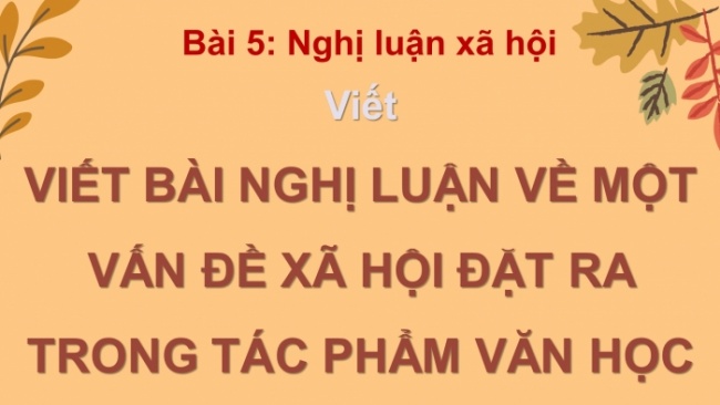 Soạn giáo án điện tử Ngữ văn 8 CD Bài 5 Viết: Viết bài nghị luận về một vấn đề xã hội đặt ra trong tác phẩm văn học