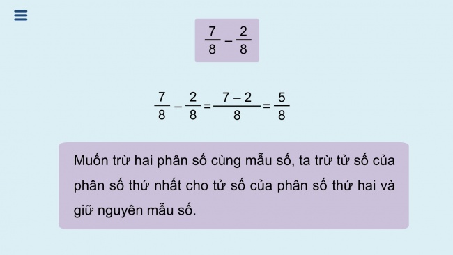 Soạn giáo án điện tử toán 4 KNTT Bài 61: Phép trừ phân số