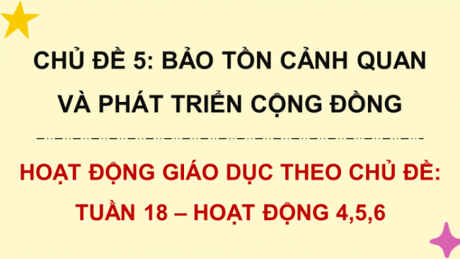 Soạn giáo án điện tử HĐTN 8 CTST (bản 2) Chủ đề 5: Bảo tồn cảnh quan và phát triển cộng đồng - Hoạt động 4, 5, 6