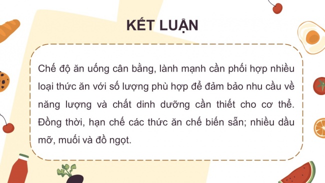 Soạn giáo án điện tử khoa học 4 cánh diều Bài 18: Chế độ ăn uống (P2)