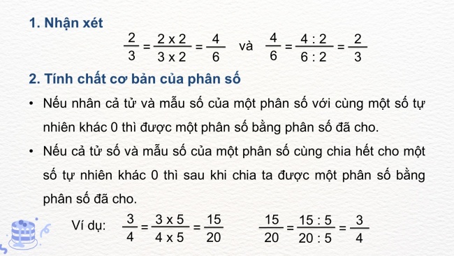 Soạn giáo án điện tử toán 4 cánh diều Bài 58: Tính chất cơ bản của phân số