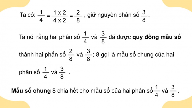 Soạn giáo án điện tử toán 4 cánh diều Bài 60: Quy đồng mẫu số các phân số