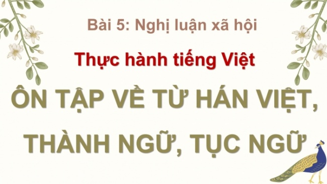 Soạn giáo án điện tử Ngữ văn 8 CD Bài 5 TH tiếng Việt: Ôn tập về từ Hán Việt, thành ngữ, tục ngữ