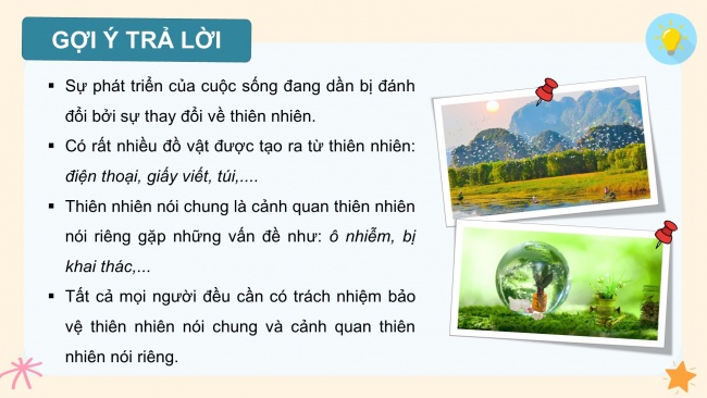 Soạn giáo án điện tử HĐTN 4 cánh diều Tuần 23: Chăm sóc, bảo vệ cảnh quan thiên nhiên quê hương - Hoạt động 1