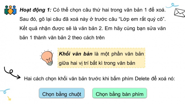 Soạn giáo án điện tử tin học 4 cánh diều Chủ đề E2 Bài 6: Các thao tác cơ bản với khối văn bản