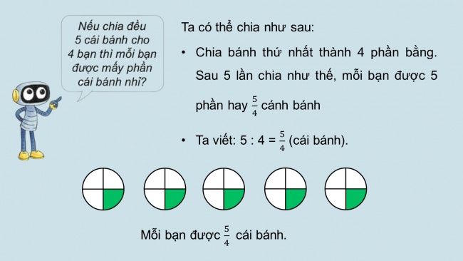 Soạn giáo án điện tử toán 4 KNTT Bài 54: Phân số và phép chia số tự nhiên