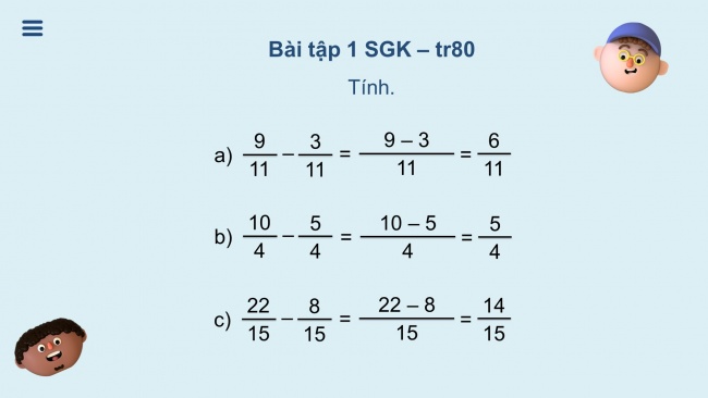 Soạn giáo án điện tử toán 4 KNTT Bài 61: Phép trừ phân số