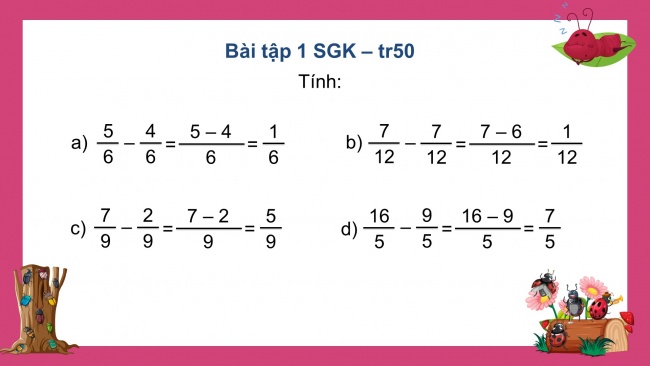 Soạn giáo án điện tử toán 4 cánh diều Bài 74: Trừ các phân số cùng mẫu số