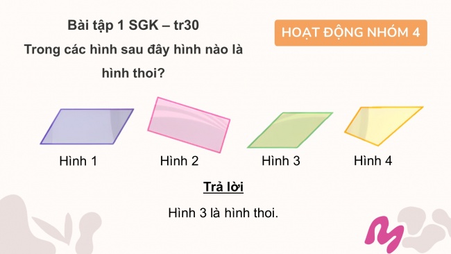 Soạn giáo án điện tử toán 4 CTST Bài 55: Hình thoi