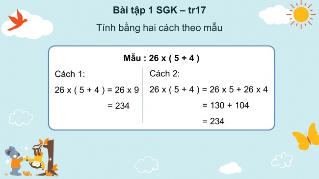 Soạn giáo án điện tử toán 4 KNTT Bài 42: Tính chất phân phối của phép nhân đối với phép cộng