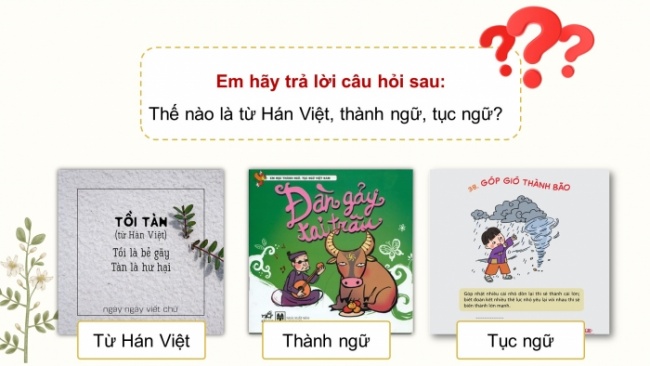 Soạn giáo án điện tử Ngữ văn 8 CD Bài 5 TH tiếng Việt: Ôn tập về từ Hán Việt, thành ngữ, tục ngữ