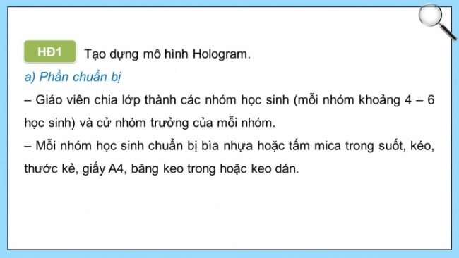 Soạn giáo án điện tử Toán 8 CD: HĐ thực hành và trải nghiệm - Chủ đề 2: Thực hành tạo Hologram