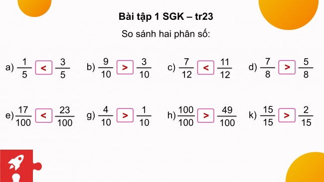 Soạn giáo án điện tử toán 4 cánh diều Bài 61: So sánh hai phân số cùng mẫu số