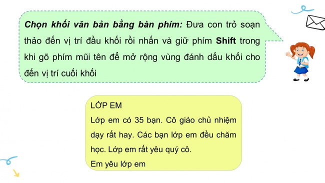 Soạn giáo án điện tử tin học 4 cánh diều Chủ đề E2 Bài 6: Các thao tác cơ bản với khối văn bản