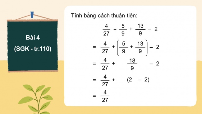 Soạn giáo án điện tử toán 4 KNTT Bài 70: Ôn tập phép tính với phân số