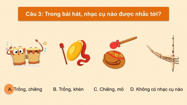 Soạn giáo án điện tử âm nhạc 4 cánh diều Tiết 20: Ôn tập bài hát: Hát mừng; Thường thức âm nhạc – Tìm hiểu nhạc cụ: Vi-ô-lông