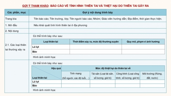 Soạn giáo án điện tử HĐTN 8 CTST (bản 1) Chủ đề 7: Truyền thông phòng tránh thiên tai - Nhiệm vụ 3, 4