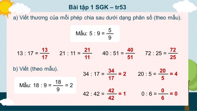 Soạn giáo án điện tử toán 4 KNTT Bài 54: Phân số và phép chia số tự nhiên