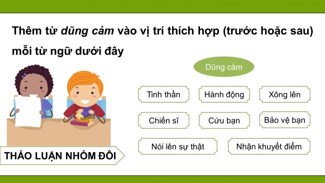 Soạn giáo án điện tử tiếng việt 4 cánh diều Bài 12 Luyện từ và câu 2: Mở rộng vốn từ: Dũng cảm