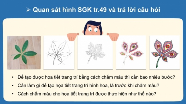 Soạn giáo án điện tử Mĩ thuật 8 CTST (bản 1) Bài 11: Tạo hoạ tiết trang trí bằng chấm màu