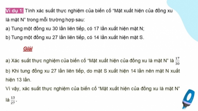 Soạn giáo án điện tử Toán 8 CD Chương 6 Bài 5: Xác suất thực nghiệm của một biến cố trong một số trò chơi đơn giản