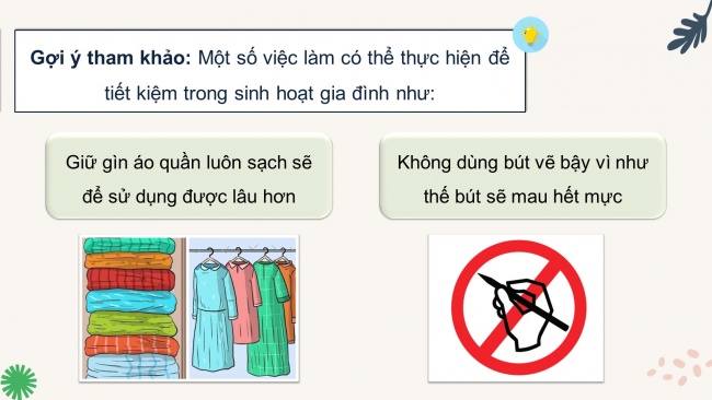 Soạn giáo án điện tử HĐTN 4 cánh diều Tuần 27: Tiết kiệm trong sinh hoạt gia đình - Hoạt động 1, 2