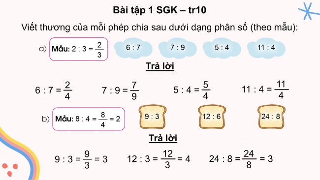 Soạn giáo án điện tử toán 4 cánh diều Bài 55: Phân số và phép chia số tự nhiên