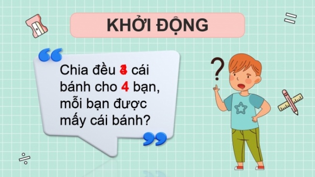 Soạn giáo án điện tử toán 4 CTST Bài 61: Phân số và phép chia số tự nhiên