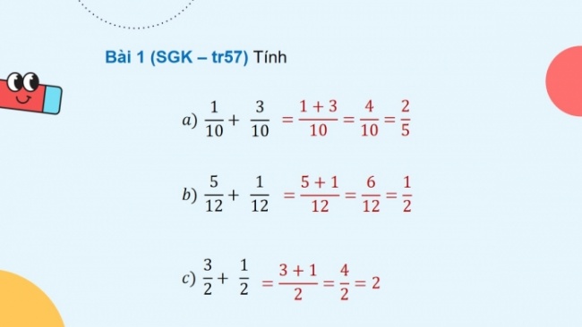 Soạn giáo án điện tử toán 4 CTST Bài 68: Cộng hai phân số cùng mẫu số