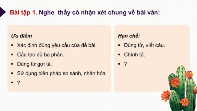 Soạn giáo án điện tử tiếng việt 4 CTST CĐ 6 Bài 7 Viết: Trả bài văn miêu tả cây cối